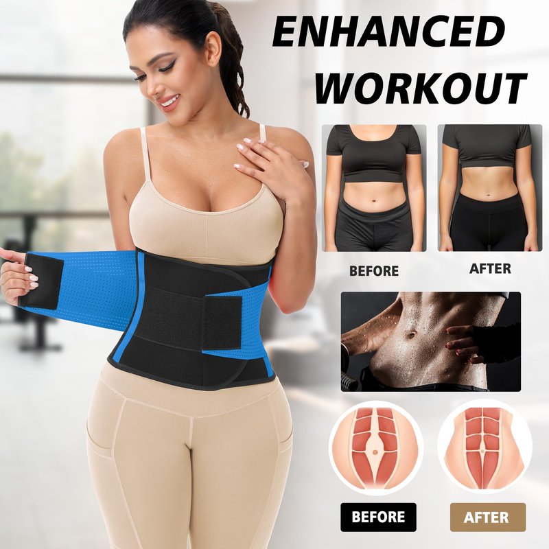 VITOMOR Waist Trainer for Women Lower Belly Fat - Sweat Waist Trimmer Belt for Workout - Tummy Control Stomach Wrap & Body Shaper (Blue, Small)