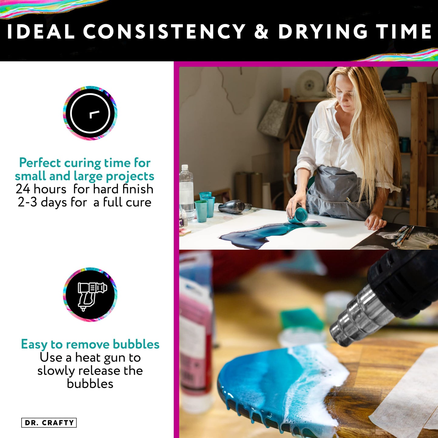 DR CRAFTY Clear Epoxy Resin Kit - Table Top, Art, Craft, Jewelry Casting, DIY, Tumblers & Wood - 2 Part Kit (16 Ounces)