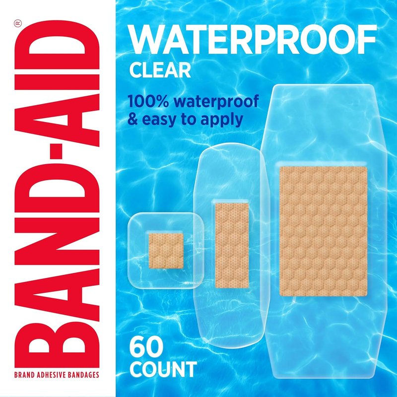 Clear Waterproof Adhesive Bandages - 100% Waterproof Protection for Cuts & Scrapes | Comfort Pad, 60 Count