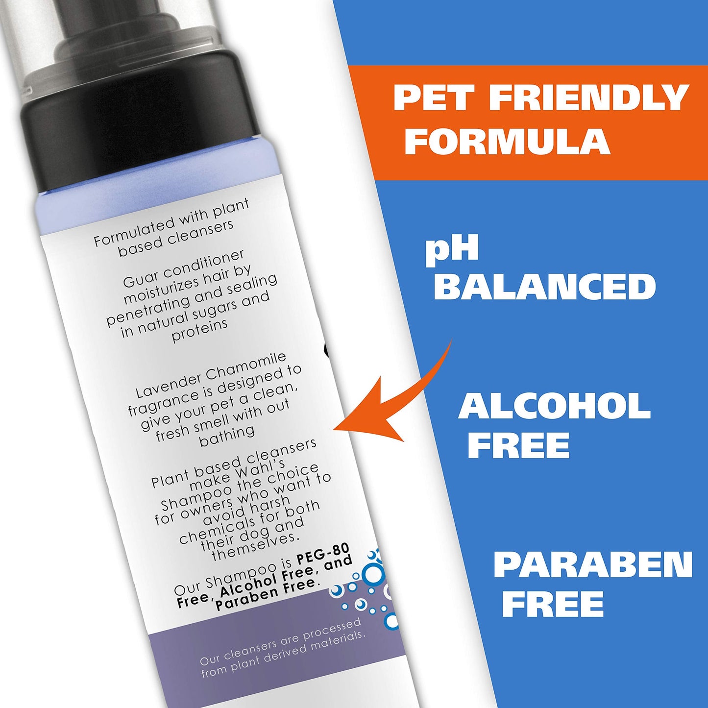 Wahl USA Pet Friendly Waterless No Rinse Shampoo for Animals – Lavender & Chamomile Scented - Cleaning, Conditioning, Detangling, & Moisturizing Shampoo for Dogs – 7.1 Oz - Model 820014A