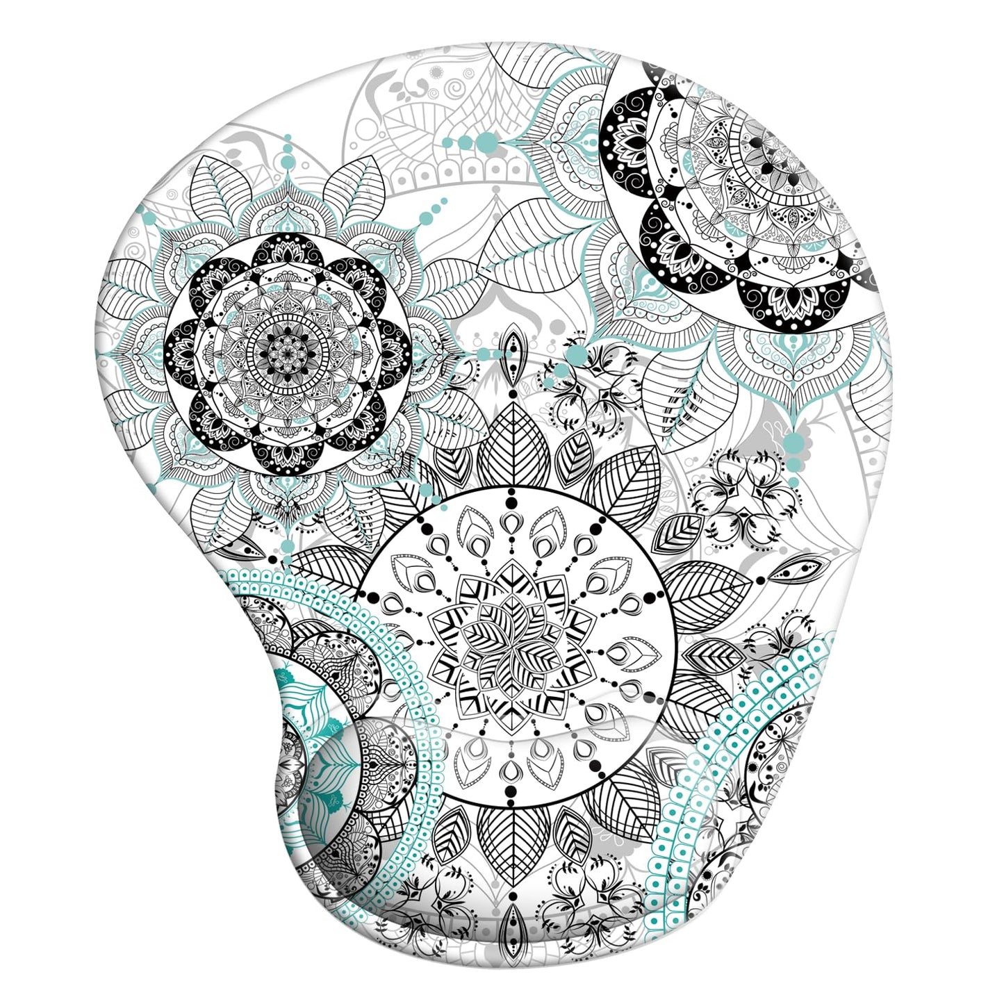 Ergonomic Mouse Pad with Wrist Rest Support Gel with Coaster, Cute Wrist Pad with Non-Slip Rubber Base, Easy Typing & Pain Relief, Blue Mandala