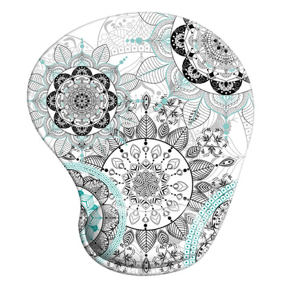 Ergonomic Mouse Pad with Wrist Rest Support Gel with Coaster, Cute Wrist Pad with Non-Slip Rubber Base, Easy Typing & Pain Relief, Blue Mandala