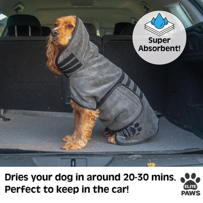 Elite Paws® UK: Luxury Dog Drying Coat, Thicker & Softer Than Most Bath Robes, Dries Pets in About 20-30 Mins, Super Absorbent Microfibre, Limits Mess, Covers Ears, All-Season Dressing Gown Towel, M