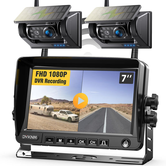 DVKNM 2 Magnetic Solar Wireless Backup Camera HD1080P 3 Mins DIY Installation DVR 7" IPS Monitor Rechargeable Reverse Camera System for Hitching Gooseneck Horse Trailer Fifth Wheels/Car RV Truck AP7-2