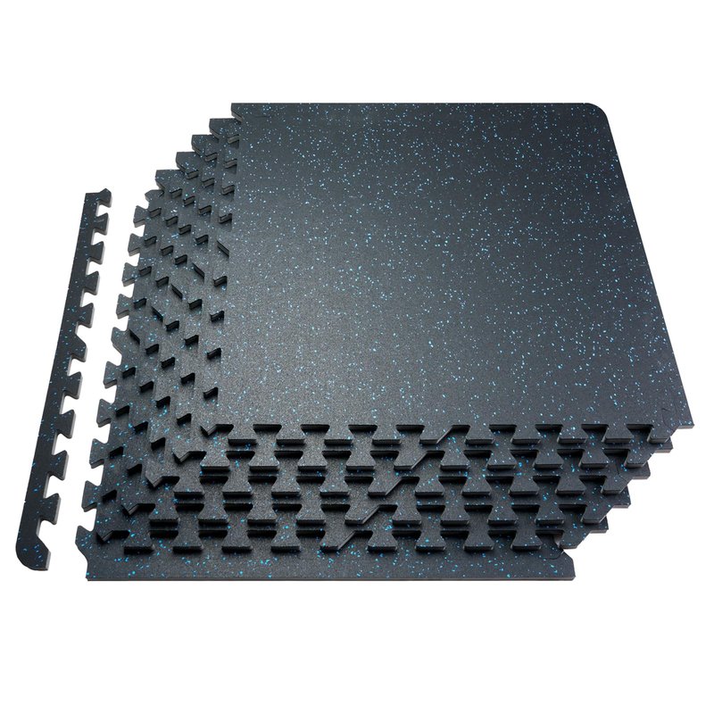 VEVOR 0.56Inch 24sq.ft 6 Tiles Gym Flooring for Home Gym, Rubber Top with High Density EVA Foam, 25 x 25In Gym Floor Exercise Equipment Mats, Interlocking Gym Mats, Puzzle Workout Mats, Black & Blue
