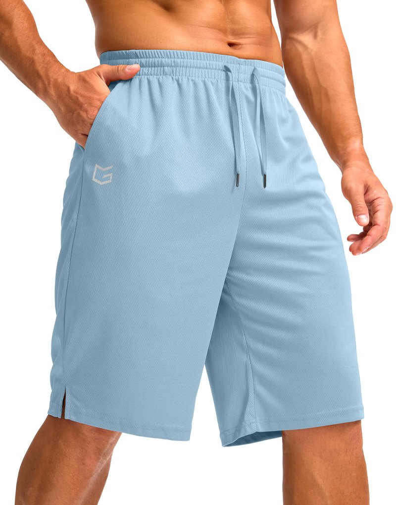 G Gradual Men's Athletic Shorts with Pockets 11" Long Basketball Shorts Lightweight Quick Dry Gym Workout Shorts for Men(Light Blue,XL)