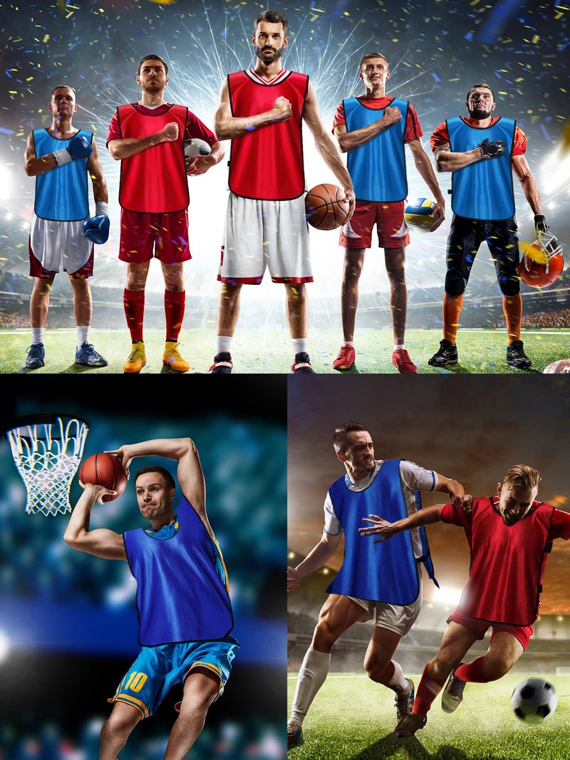 Jiuguva 24 Packs Pennies Scrimmage Vests Blue Red Training Practice Vests for Youth Adults Soccer Basketball