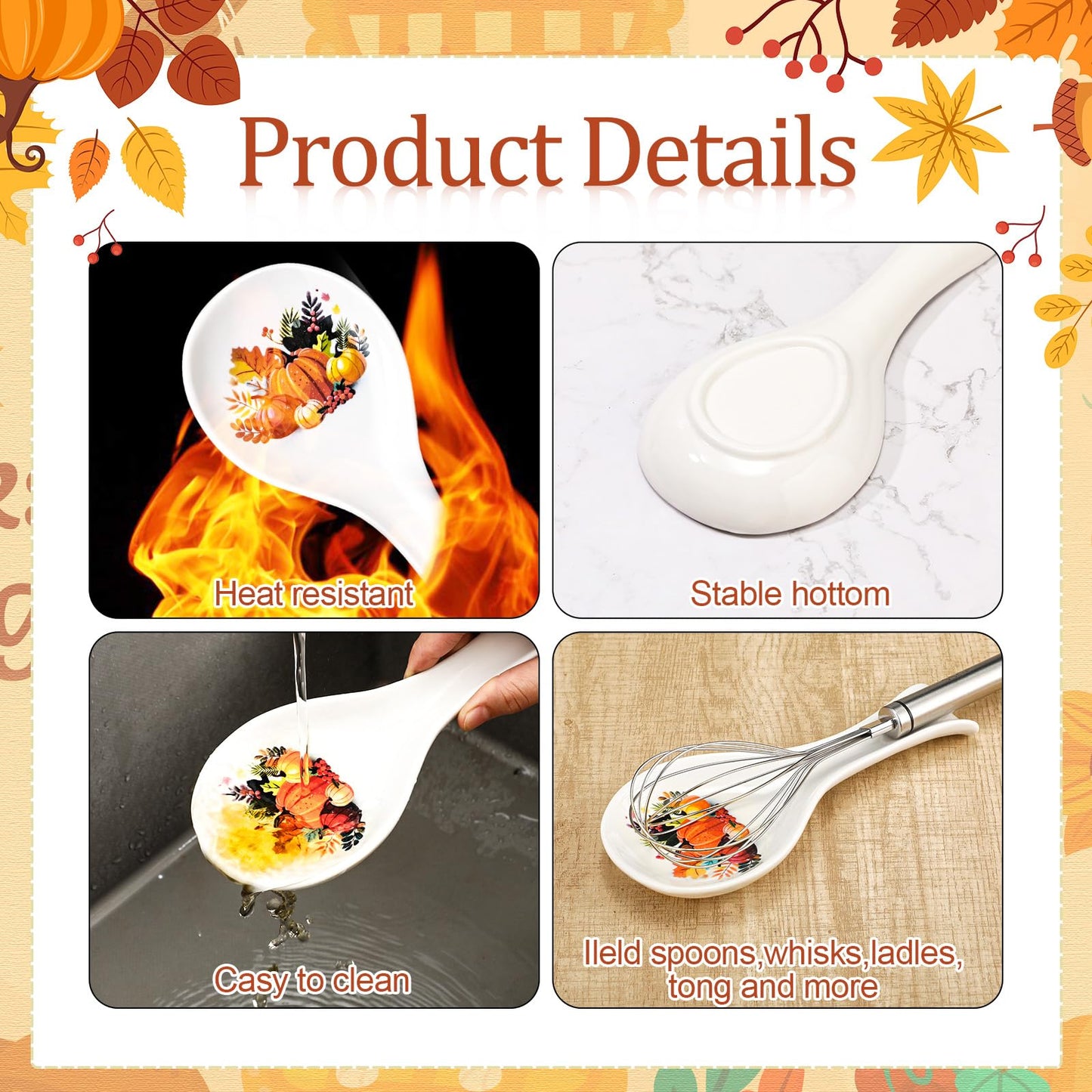 Pumpkin Spoon Rest Holder for Stove Top Fall Halloween Thanksgiving Ceramic Utensil Spoon Holder Decoration for Autumn Kitchen Accessories Christmas Housewarming Gift Funny Decoration for Coffee Bar
