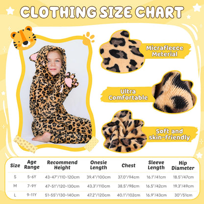 GIFTINBOX Leopard Costume Kids, Zip-Up Hooded Onesie Girls, Cat Costume for Girls Dress Up, Halloween Animal Costumes for Kids 5 6 7 8 9 10 11