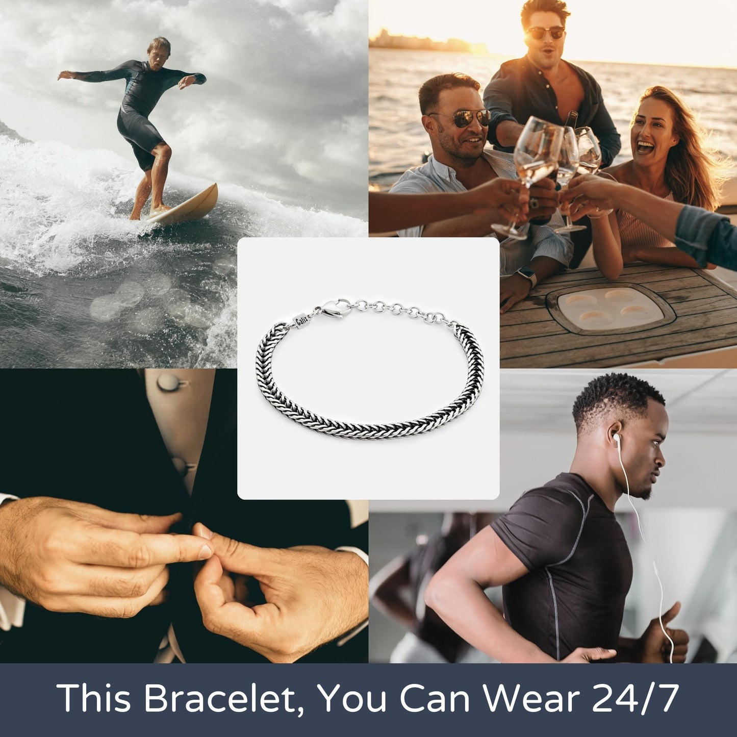 Galis Chain Bracelets For Men - Premium Stainless Steel Mens Bracelet, Silver Plated Non Tarnish Bracelet - This Snake Chain, Stylish Gifts For Him 7"