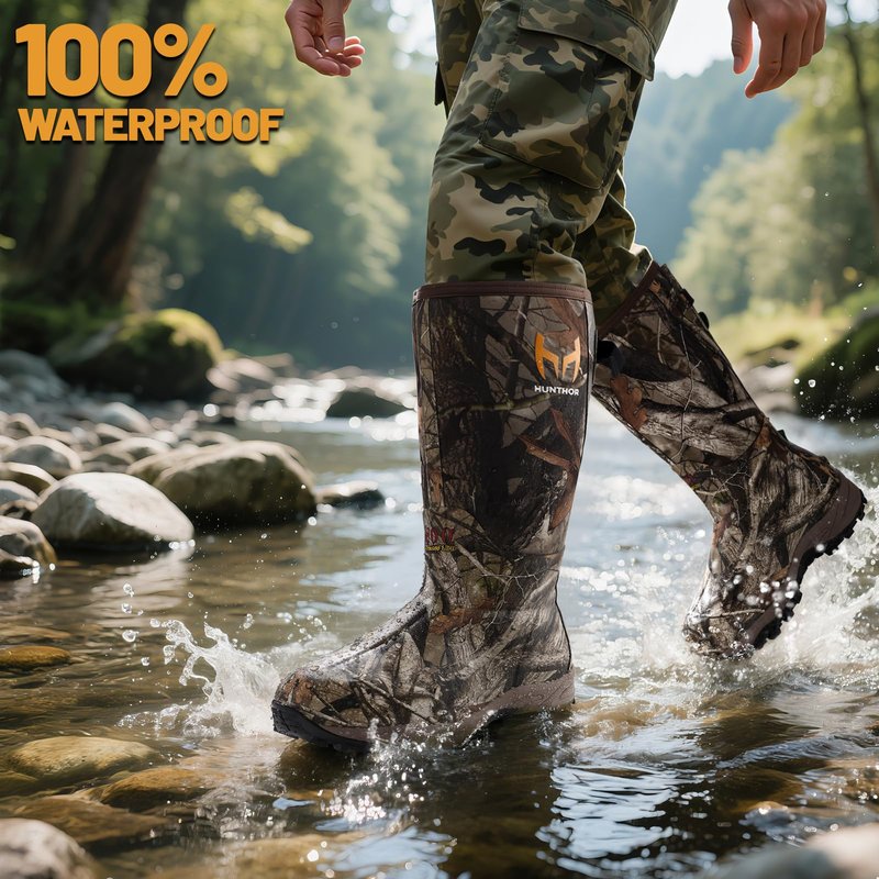 Hunthor Rubber Hunting Boots for Men with 800g Insulation, Waterproof Insulated 6mm Neoprene Shoes for Outdoor Hunting (Next Camo, Size 6-14)
