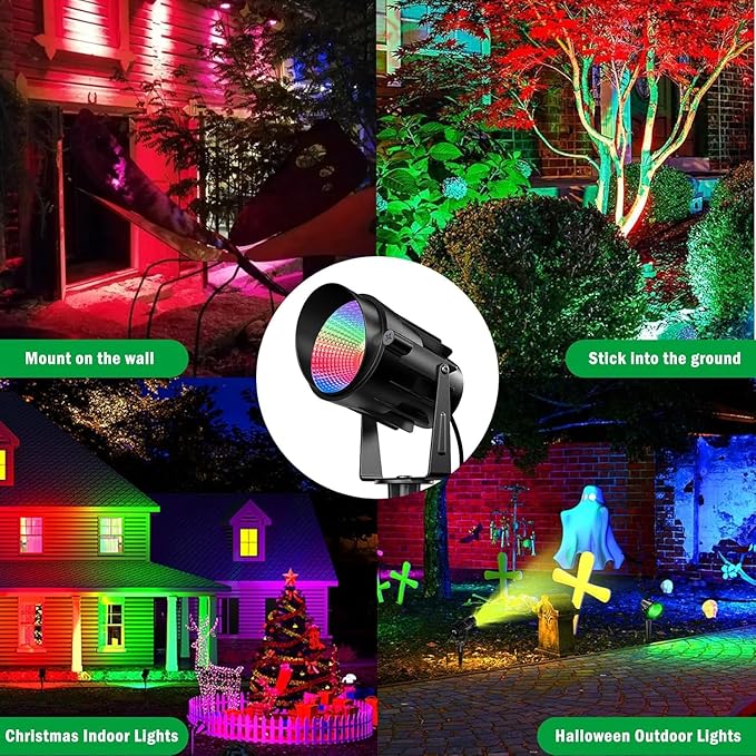Christmas Halloween Spotlight Outdoor RGB Spot Lights, 12W Color Changing Landscape Lights for Yard Patio Garden Pathway Decor 120V Waterproof Landscape Spotlights with Remote(4 Pack)