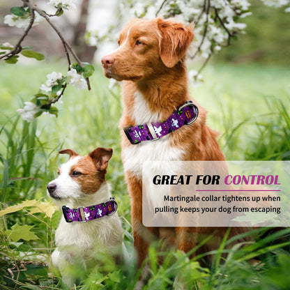 Hikiko Martingale Collar for Dogs with Buckle for Small Medium Large Dogs Soft Nylon Halloween Dog Collars Walking Training（Purple Little Devil,Large）