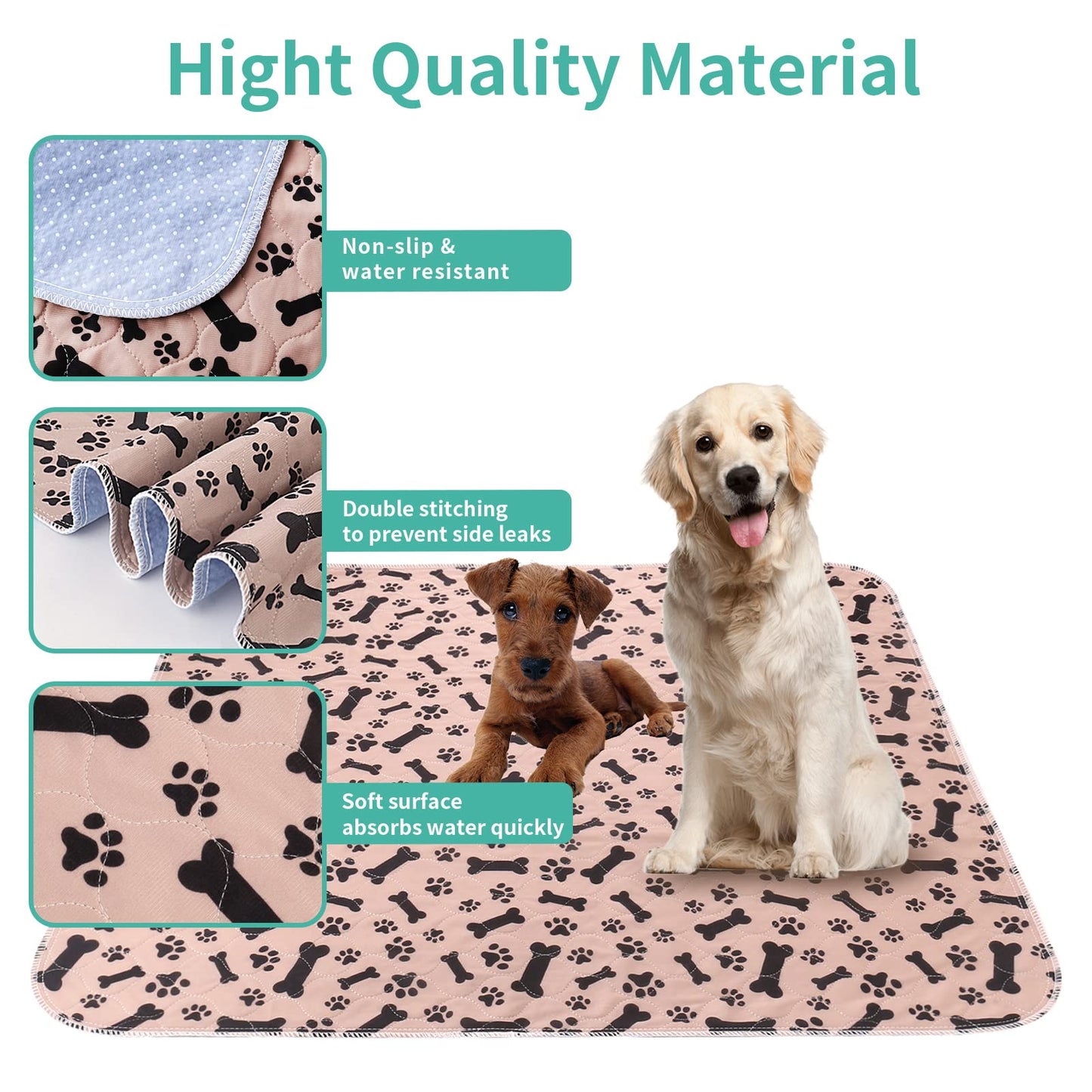 2 Pack 90*80cm Washable Puppy Pads, Non-Slip Waterproof Pet Pee Mat Super Absorbent, Reusable Puppy Training Pads for Home/Car/Travel
