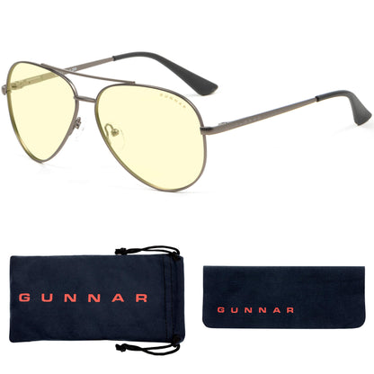 GUNNAR - Premium Gaming and Computer Glasses - Blocks 65% Blue Light - Maverick, Gunmetal, Amber Tint