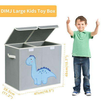 DIMJ Toy Box Storage, Large Storage Box with Lid Foldable Kids Toy Chest with Handle Cartoon Toy Organiser Divider Fabric Basket Bins for Boys, Girls, Clothes, Blankets, Nursery, Home Storage (Grey)