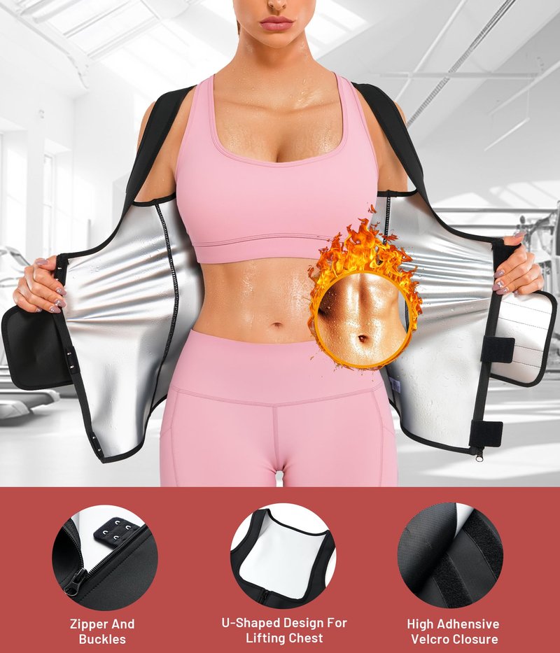 KUMAYES Womens Waist Trainer Corset Sauna Sweat Suit for Women Trimmer Workout Belt Corset Vest Body Shaper Shirt Band Black