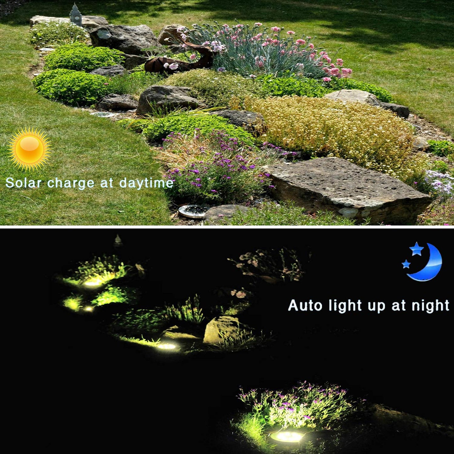 ZFITEI 8 Pack Solar Ground Lights Outdoor,8 LED Solar Garden Lights with 600mAh Battery & 8H Runtime for Lawn,Pathway（Warm White ）