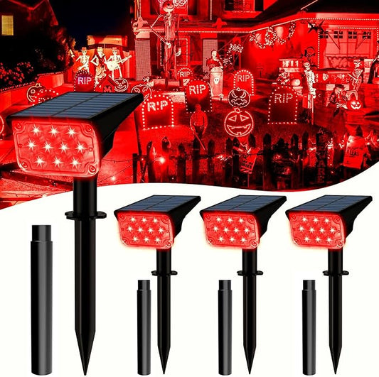 T-SUNUS Christmas Red Solar Lights for Outside IP65 Waterproof Auto On/Off Adjustable Landscape Spot Lighting Garden Spotlight Outdoor Tree Pathway Yard Driveway Wall Patio Lawn Flag Halloween 4 Pack