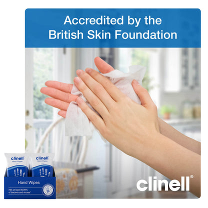 Clinell Antimicrobial Hand Wipes Ideal for Travel - 20 Packs of 8 Wipes - Dermatologically Tested, Kills 99.99% of bacteria & viruses