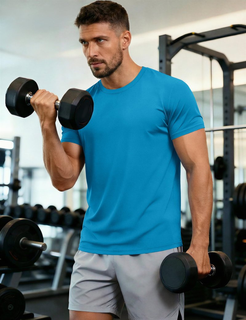 Mens Sun Shirts Quick Dry T-Shirt Short Sleeve Running Shirt Sun Protection UPF 50 Performance Shirts Blue Green