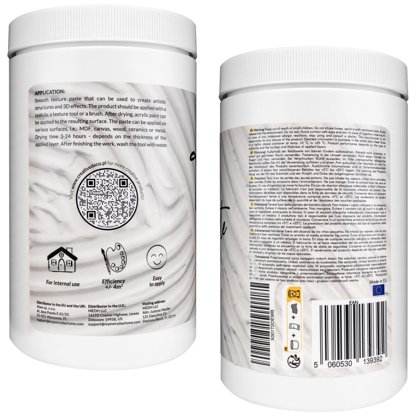 Creative Deco Modelling Paste Smooth Paste | 2 kg | White Paste | Texture Paste Acrylic Paint Structural Paste Medium for Art Project, DIY, 3D Effect, Structure, Texture