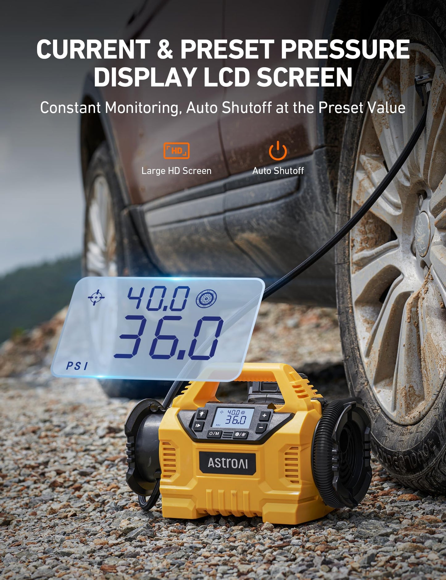 AstroAI Cordless Tire Inflator Portable Air Compressor for Car 160PSI with HD Screen, 3 Power Sources & Dual Powerful Motors, Heavy Duty Air Pump Inflation/Deflation father day gifts