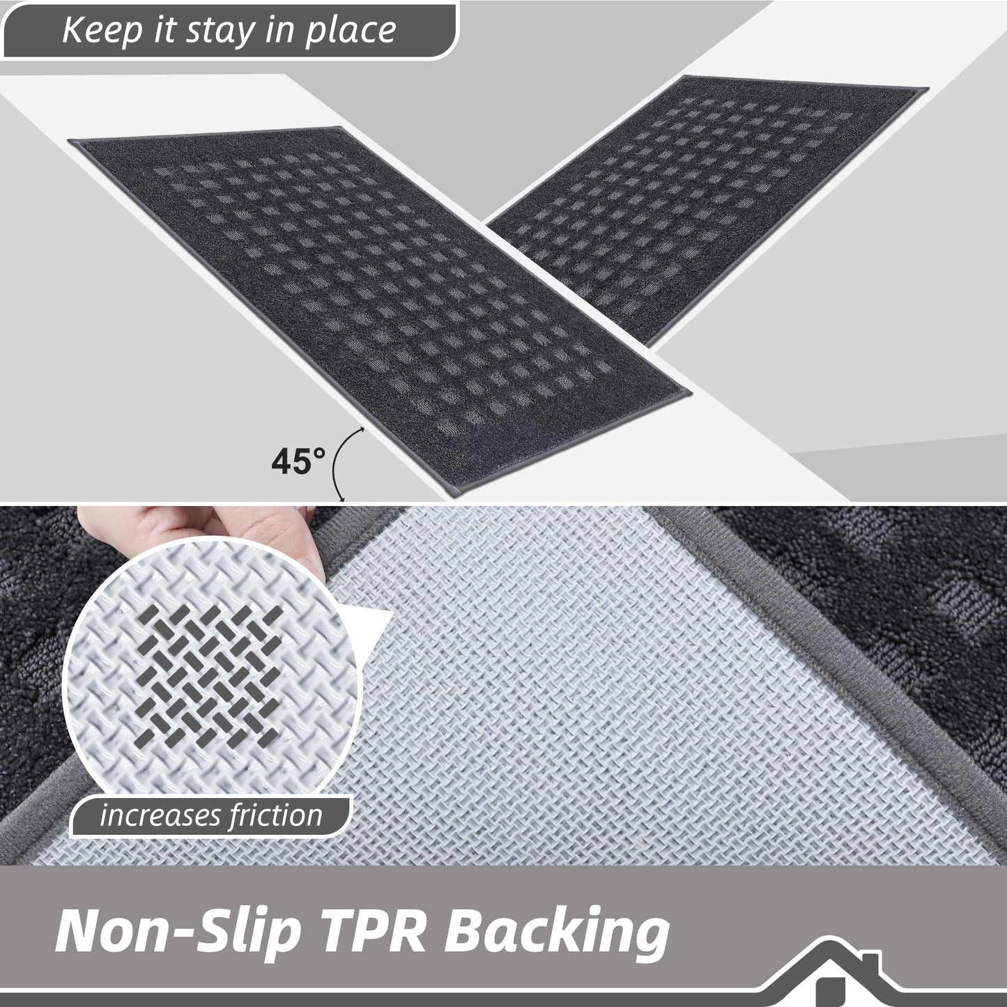 BEQHAUSE Dirt Trapper Door Mats 32"x48", Non-Slip Waffle Doormat Indoor Entrance Low-Profile, Dirt Resist and Absorbent Entryway Rugs Washable Inside Welcome Floor Mat for Front Back Door, Dark Grey