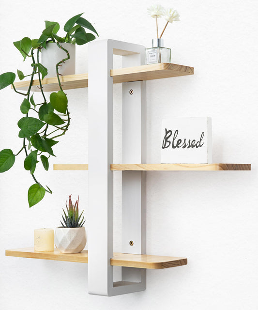 SUMGAR Floating Shelves White for Wall Mounted Shelving Unit All Pine Wood 3 Tier Large Shelf for Bedroom Living Room Office Bathroom Home Decoration Storage Plant Photo Display Modern 20in