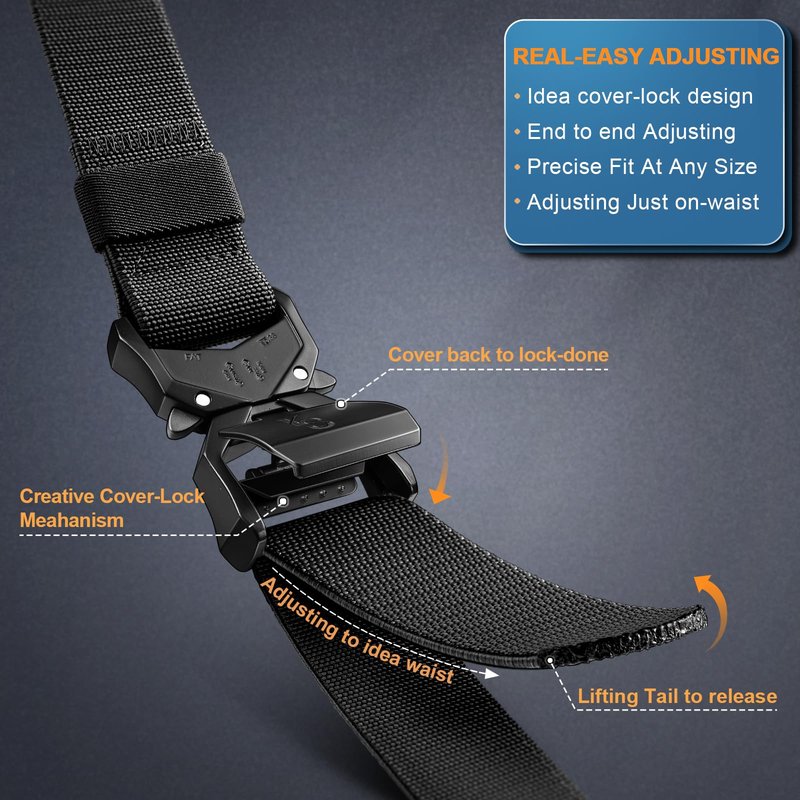 KEMISANT Men Tactical Belt,Stretch Nylon Belt Adjustable for Rigger Military Heavy Duty Work 1.5"-Quick Release(Black/Light Gray,28"-32" Waist Adjustable)