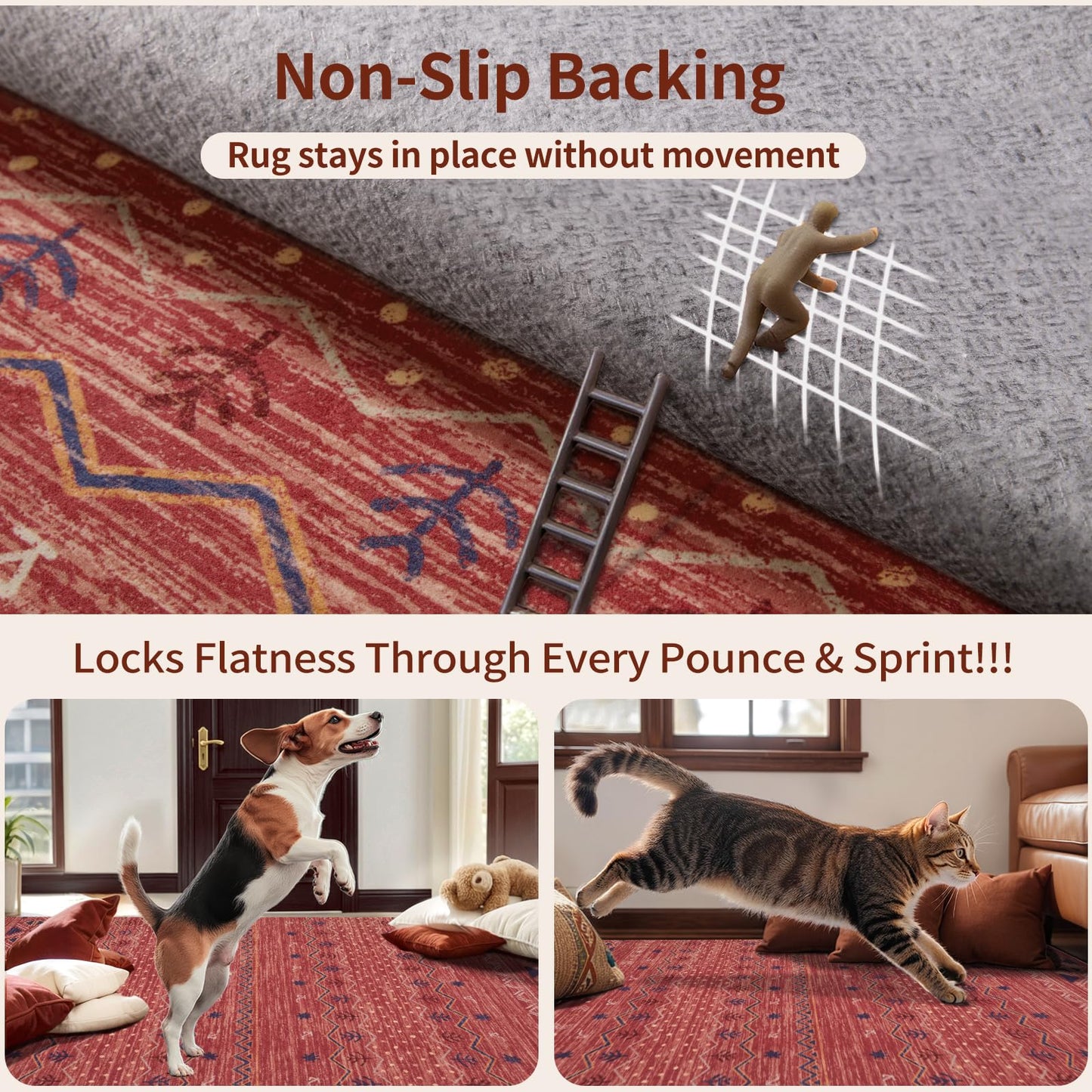 SERISSA 2x5 Kitchen Runner Rug, Washable Non-Slip Red Ochre Boho Rug, Soft Low-Pile Geometric Indoor Carpet for Hallway Laundry Room Bathroom Bedroom Entryway