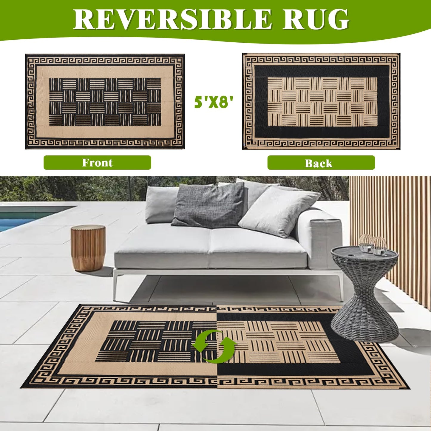 YONILE Outdoor Rug 5x8 ft Waterproof, Reversible Outdoor Plastic Straw Rug for Patios Clearance, Outdoor Area Rug Carpet RV Mat for Camping Backyard Deck Porch