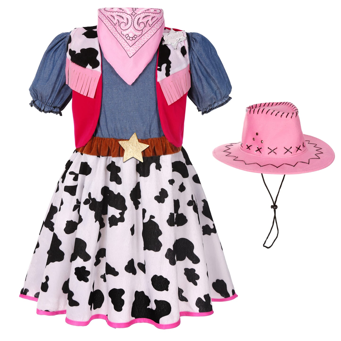 Doxrmuru Cowgirl Costume for Girls Halloween Western Rodeo Dress Up Outfit with Cowgirl Hat 7-8 Years