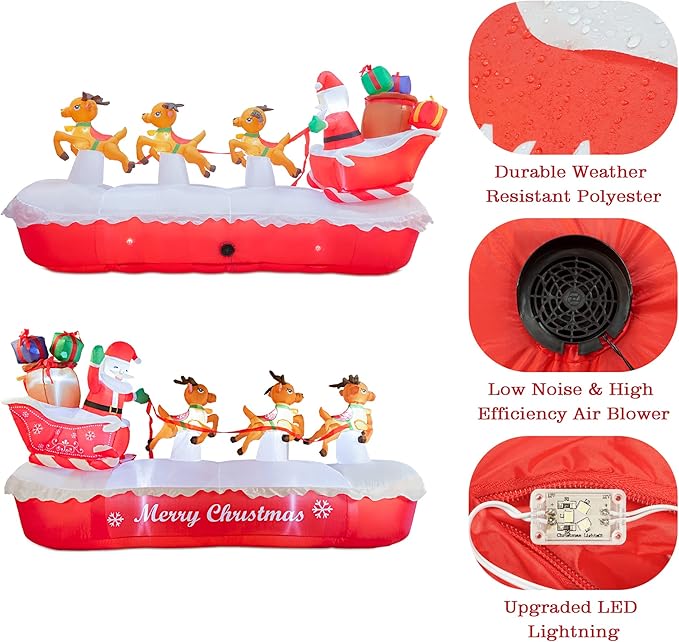 COOLWUFAN 10 FT Christmas Inflatables Outdoor Decorations Santa Claus on The Sleigh with Cute Elks, Blow Up Inflatable Yard Decoration Clearance with Lights for Christmas Party, Outdoor, Garden Lawn