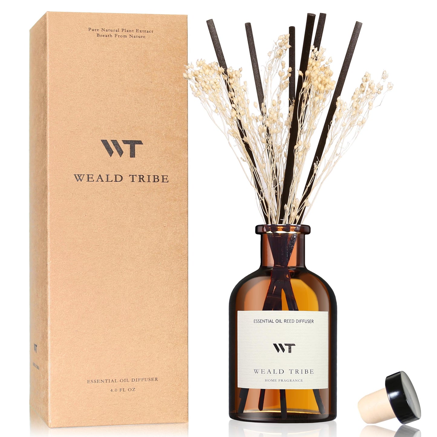 WEALD TRIBE Flower Reed Diffuser Set Vanilla Cinnamon Scent for Bathroom Air Fresheners | 4.0 fl oz Essential Oils with Sticks Home Fragrance Defusers | House Bedroom Office Shelf Decor & Gift