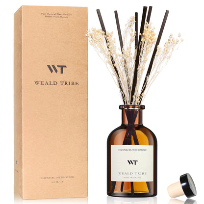 WEALD TRIBE Flower Reed Diffuser Set Vanilla Cinnamon Scent for Bathroom Air Fresheners | 4.0 fl oz Essential Oils with Sticks Home Fragrance Defusers | House Bedroom Office Shelf Decor & Gift