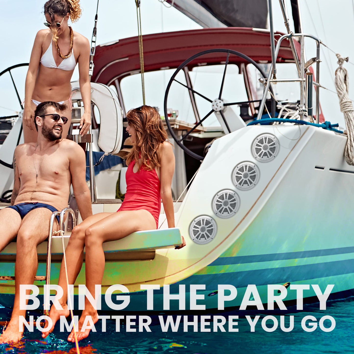 BOSS Audio Systems ASK904B.64 Marine Boat 6.5 inch Speakers and 4 Channel Amplifier - 500 High Output, Bluetooth Remote, USB and Auxiliary, Waterproof Pouch