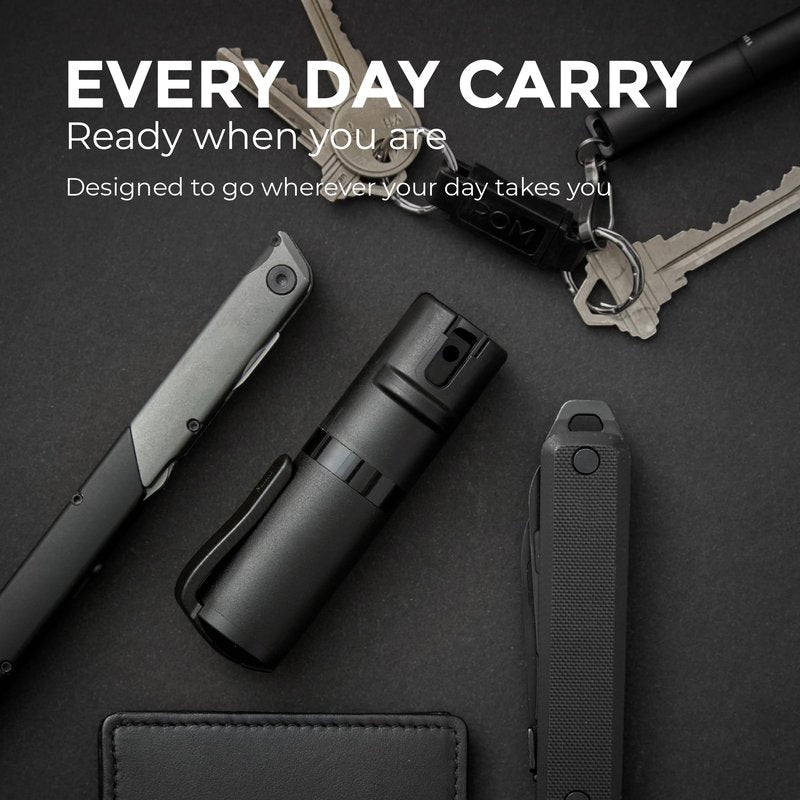 POM Pepper Spray & Personal Alarm Safety Kit – OC Self Defense Keychain Spray & Loud Emergency Alarm for Campus Safety, Women & Students (Pocket Clip Model, Black X Pink)
