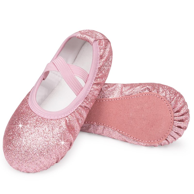 Stelle Ballet Shoes for Girls Glitter | Metallic Faux Leather Ballet Slippers Dance Shoes for Toddler/Little/Big Kids(Rose Glitter,7MT)