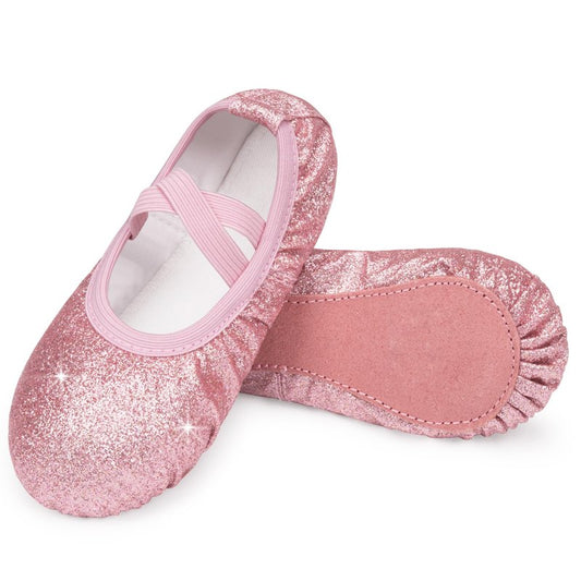 Stelle Ballet Shoes for Girls Glitter | Metallic Faux Leather Ballet Slippers Dance Shoes for Toddler/Little/Big Kids(Rose Glitter,7MT)