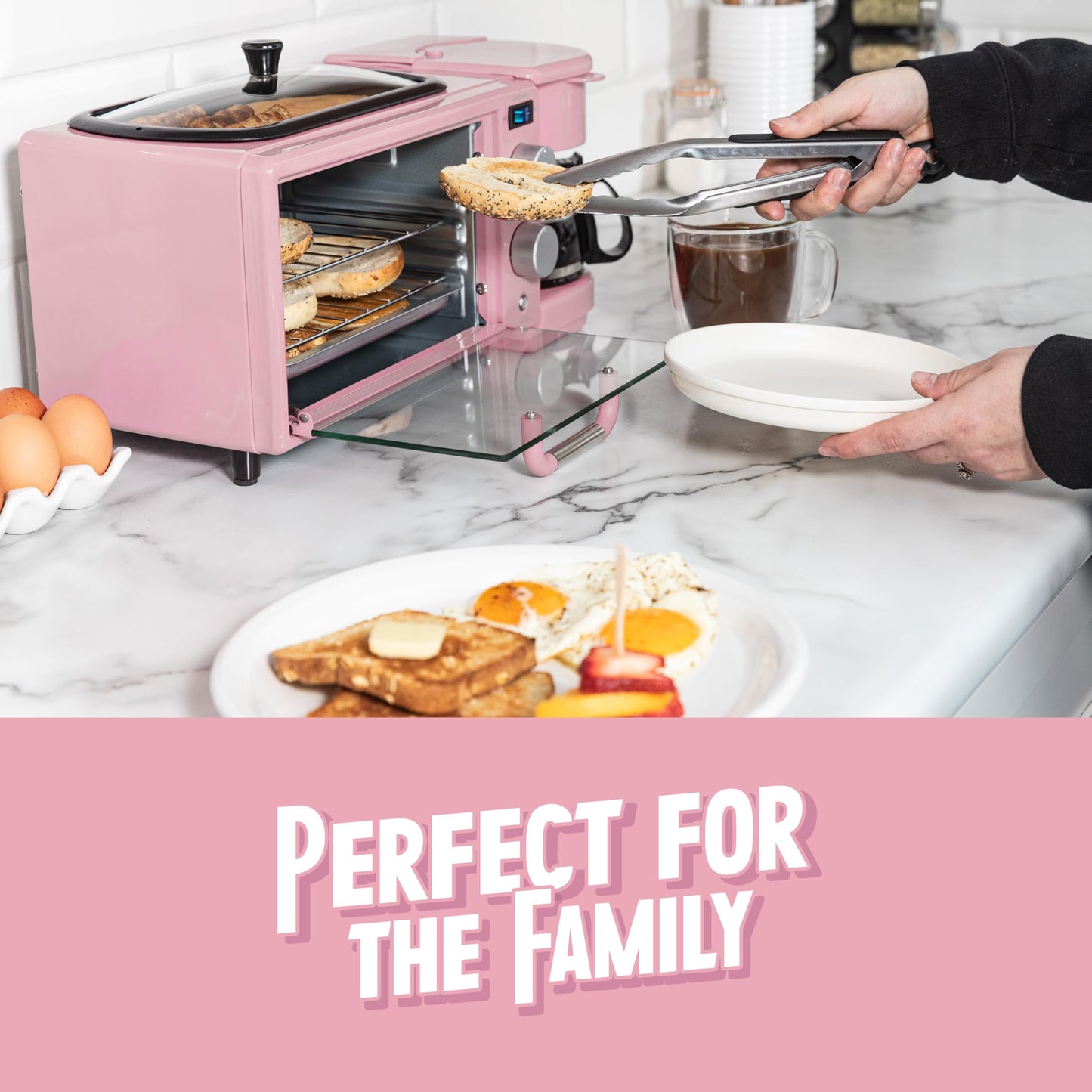 Nostalgia 3-in-1 Breakfast Station - Includes Coffee Maker, Non-Stick Griddle, and 4-Slice Toaster Oven - Versatile Breakfast Maker with Timer - Aqua