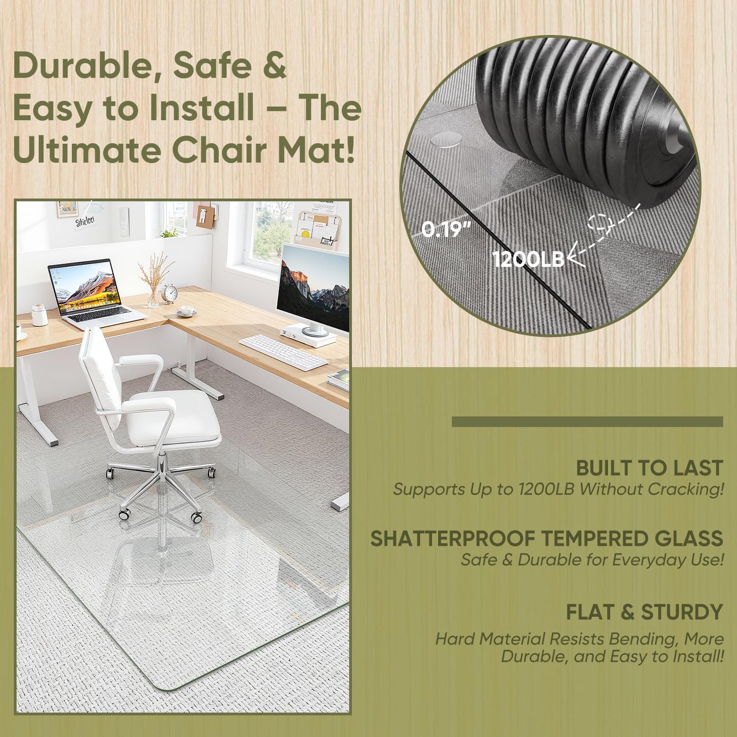 Furnbar 48" x 72" Office Chair Mat for Carpet, Tempered Glass Chair Mat with Rounded Corners and Polished Edges, Desk Floor Mat for Carpet, Hardwood Floor, Office