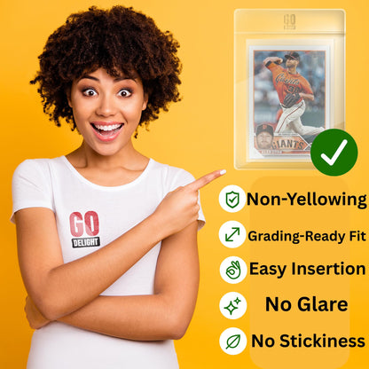 Semi Rigid Card Holders for PSA, SGC, BGS, CSG Grading – 100 Bundle - Baseball Card Sleeves - 50 Card Holders for Trading Cards + 50 Soft Sleeves – 3-5/16” x 4-7/8” with 1/2” Lip