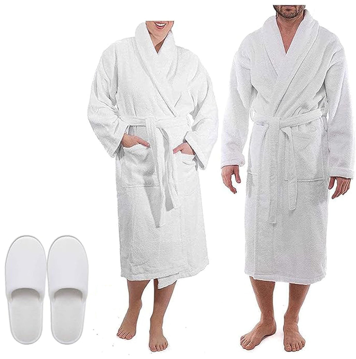 Westlane Linens 100% Egyptian Cotton Terry Toweling Bathrobe with complimentary Slippers, Hotel & Spa Quality Unisex Dressing Gown Bath Robes for Men & Women