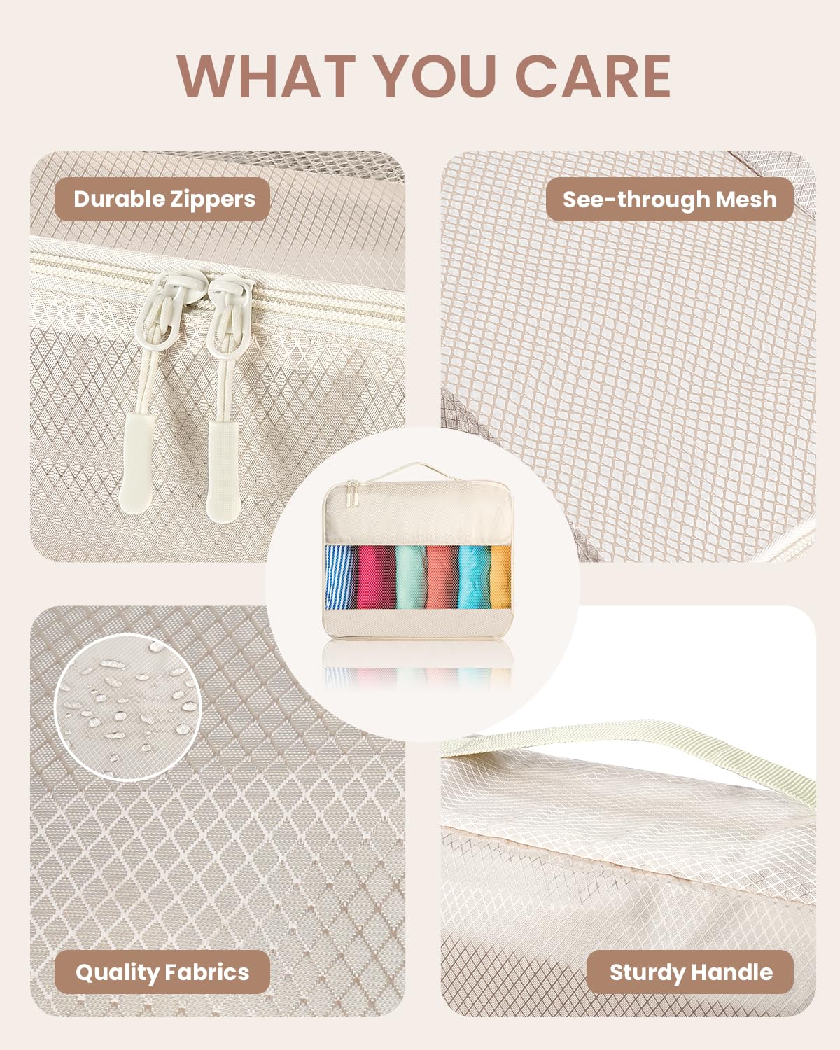 8 Set Packing Cubes, Travel Essentials for Carry on Luggage, Suitcase Organizer Bags Set for Travel Accessories in 4 Sizes(Extra Large, Large, Medium, Small)，Cream