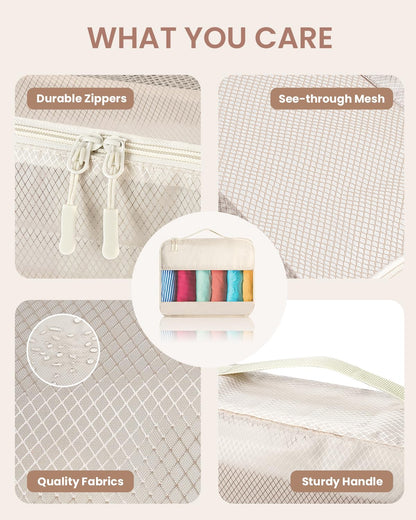 8 Set Packing Cubes, Travel Essentials for Carry on Luggage, Suitcase Organizer Bags Set for Travel Accessories in 4 Sizes(Extra Large, Large, Medium, Small)，Cream