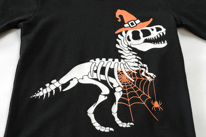 Boys Pajamas Halloween Shirt & Pants Pjs Glow in the Dark Dinosaur with Cobweb Kids Jammies 6t 7t