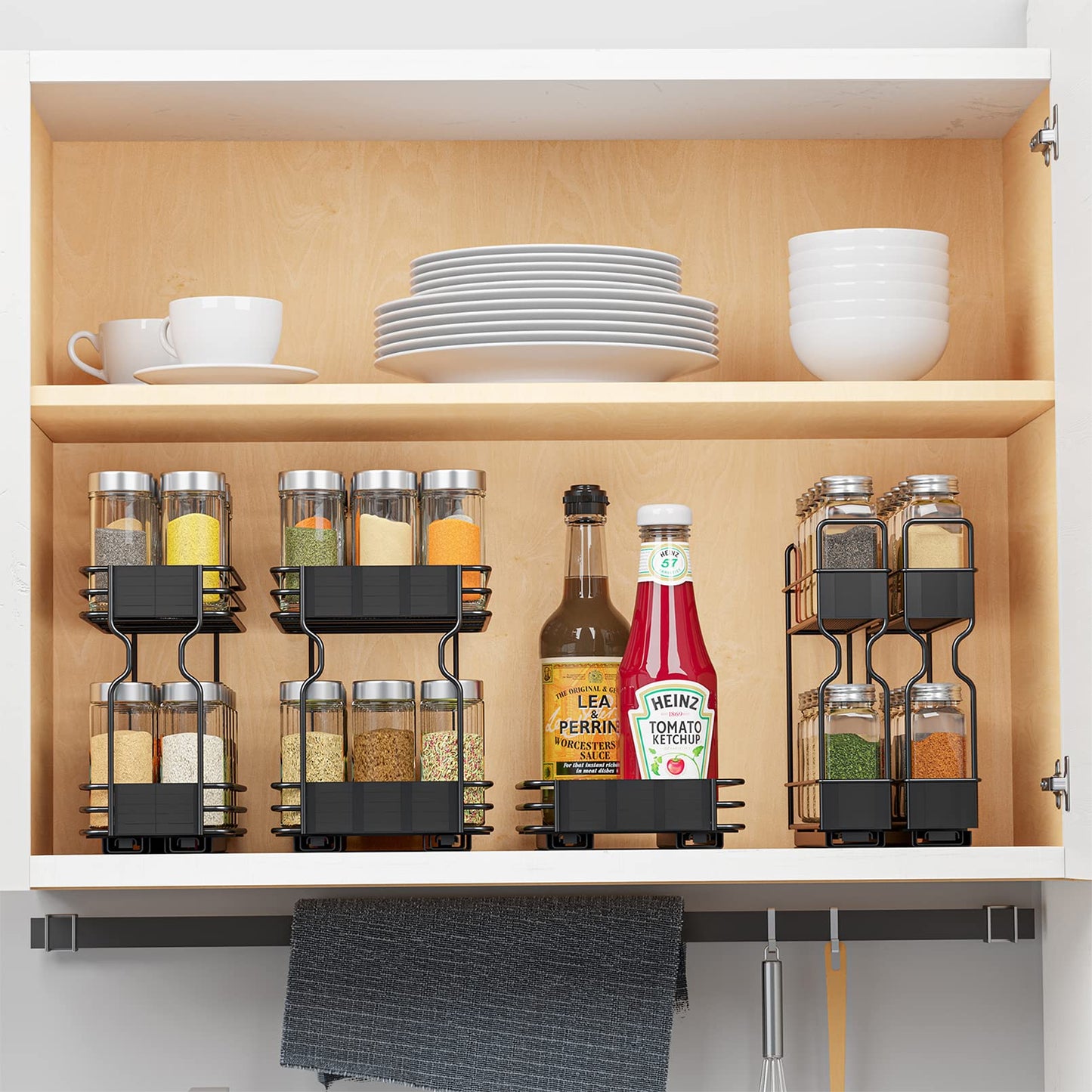 SpaceAid Pull Out Spice Rack Organizer for Cabinet, Heavy Duty Slide Out Seasoning Kitchen Organizer, Cabinet Organizer, with Labels, 5.2" W x10.75 D x10 H, 2 Drawers 2-Tier