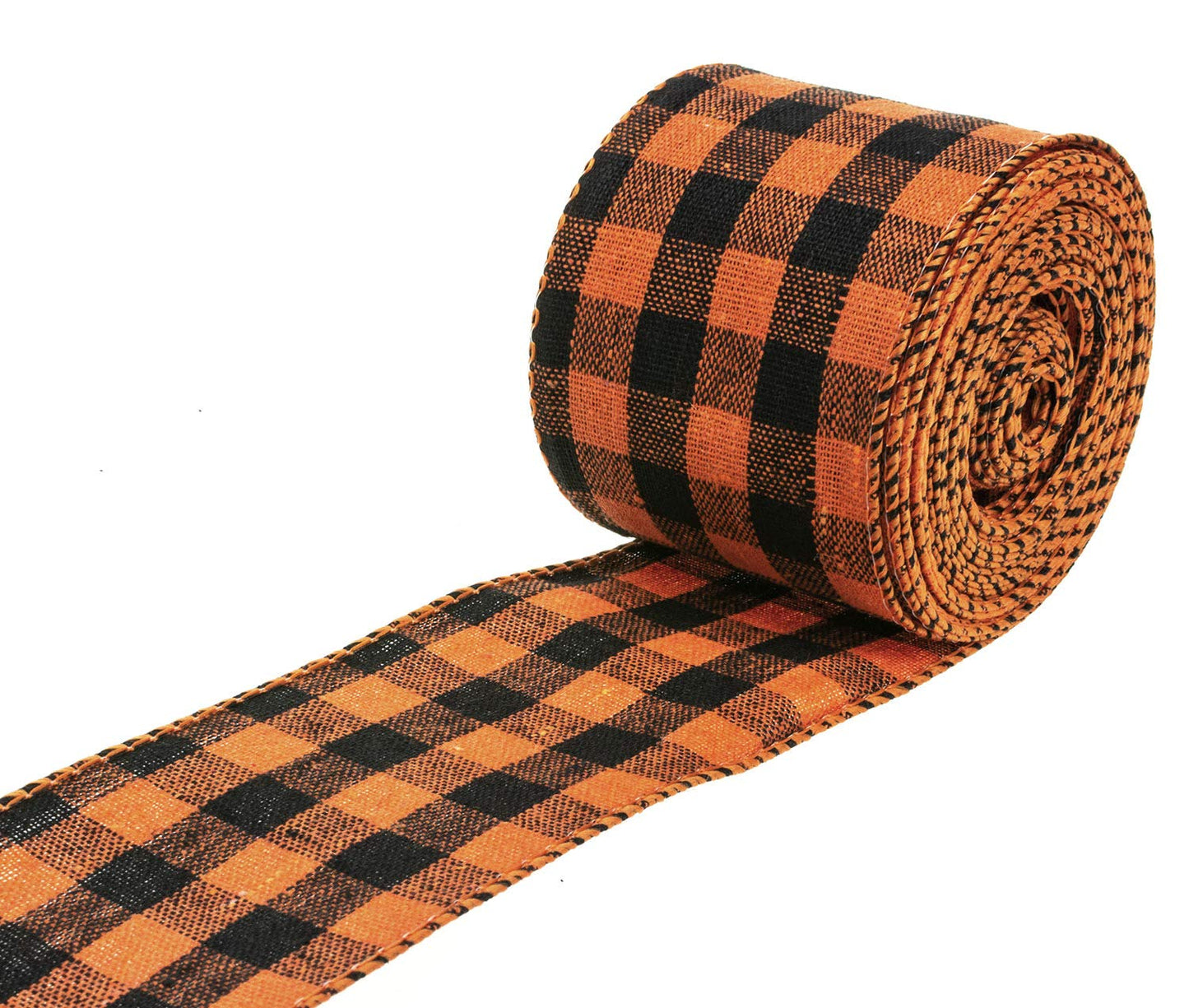 ATRBB Orange and Black Buffalo Plaid Ribbon Wired Edge Gingham Ribbon for Halloween Decoration and Bows Craft,10 Yards by 2.48 Inches (Style 5)