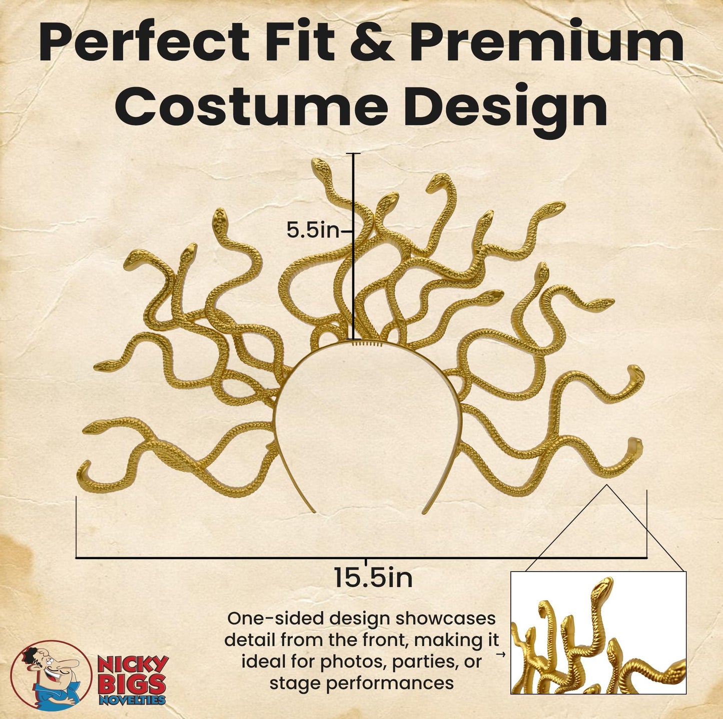 Nicky Bigs Novelties Medusa Snake Headband Greek Goddess Headdress Crown Cosplay Accessory for Women Gold or Bronze Medusas Snakes Headpiece Hat Costume – Lightweight Adult